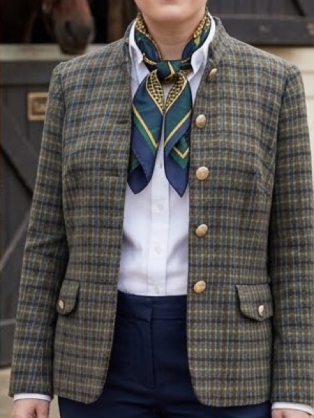 Talbots Plaid Wool Blend Blazer Size 14P Like New